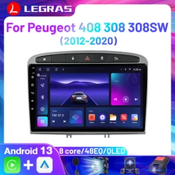 Leitor multimídia carro com GPS, RDS, rádio DSP, Android 13, 9 em, 2 din, 4G, Peugeot 408, Peugeot 308, 308SW