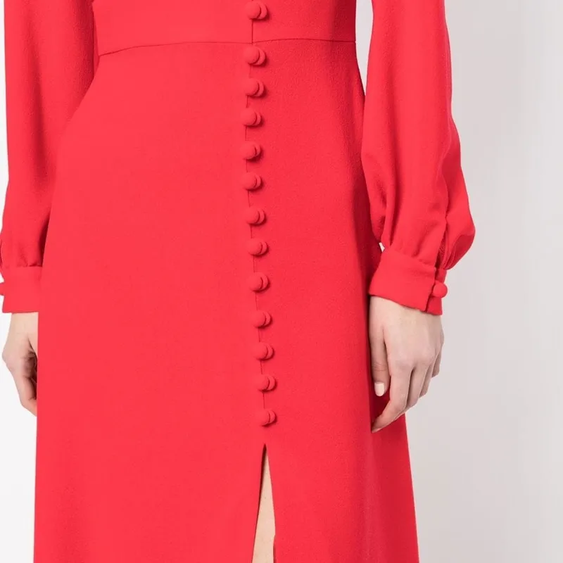 Long Sleeve OL Office Ladies Dresses Button Design Women Solid Dress