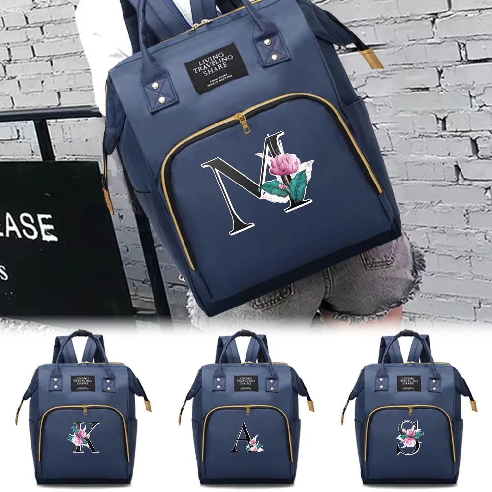

New Large Capacity Multifunctional Mommy Pack Compartments Backpack Whitemarble Letter Print Travel Storage Double Shoulder Bag