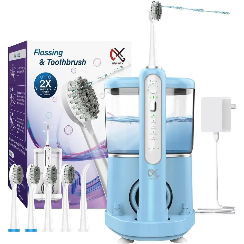 

Dual-Function Electric Toothbrush with Water Flosser, Cordless Brush in Blue