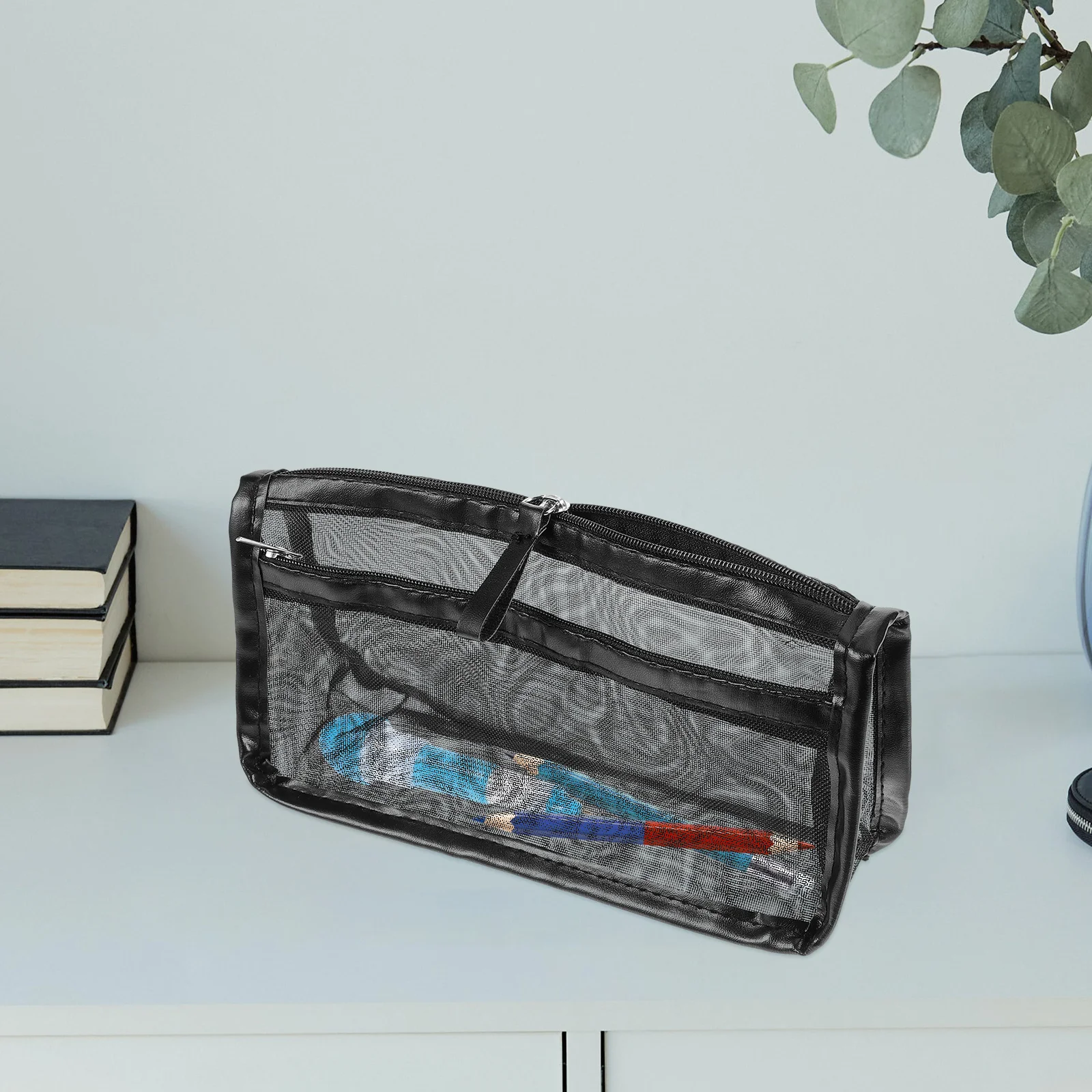 

Pencil Bag Large Capacity Black Zipper Pouch Mesh Pen Bag With Zipper Stationery Organizer Pen Case Storage Solution
