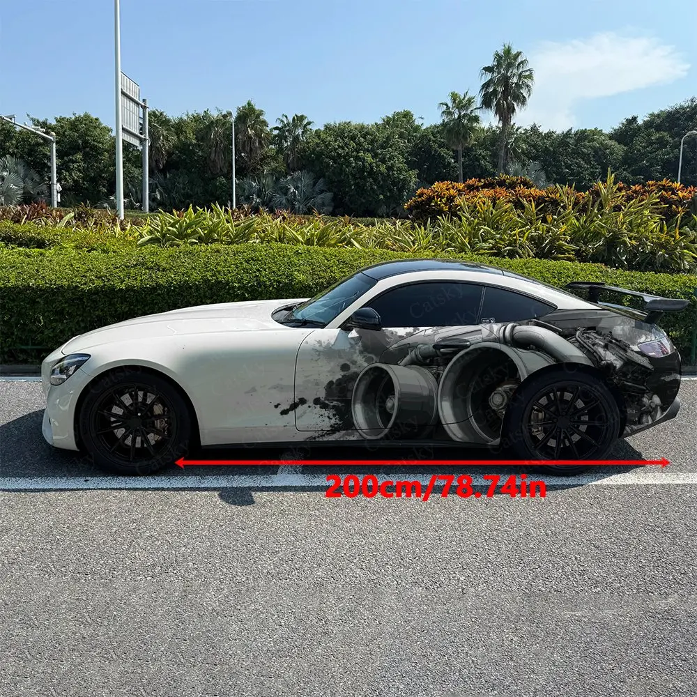 2pcs Twin Turbo Engine Frenzy, Durable, Fade-resistant, Enhance Vehicle Aesthetics With Bold Artistic Design Car Vinyl Wraps