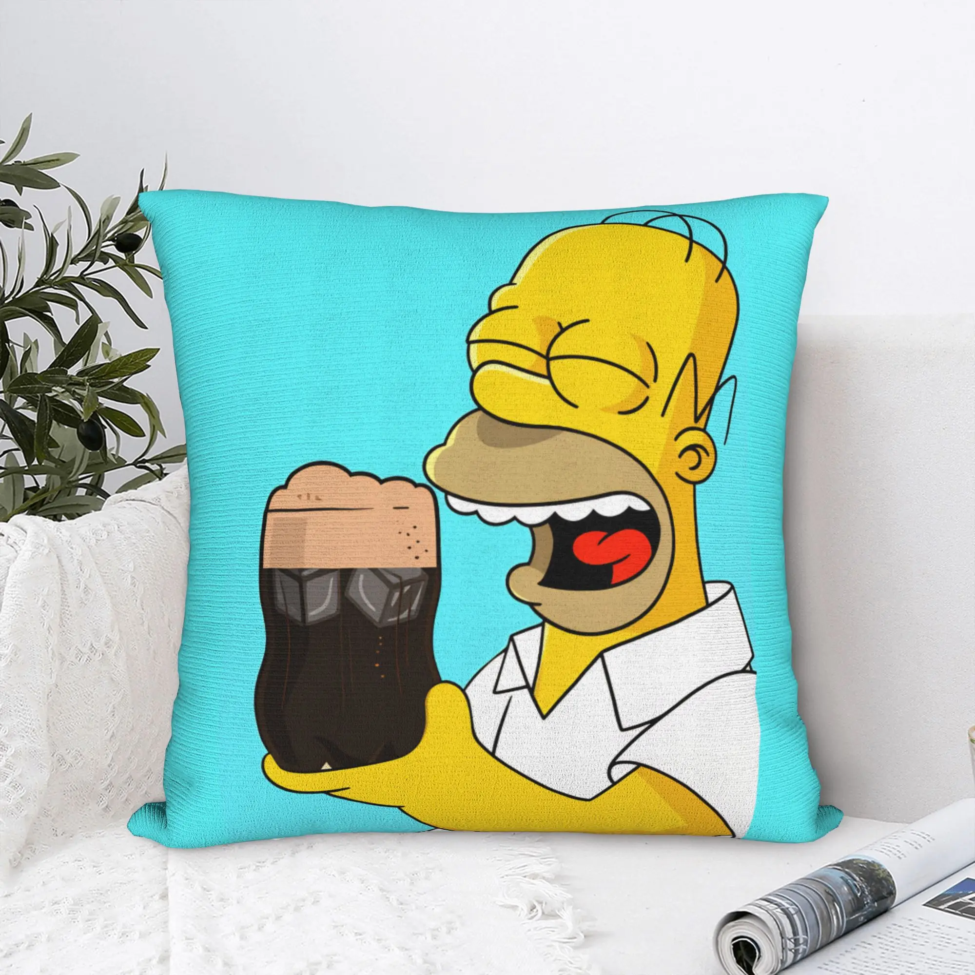 Funda de almohada divertida con diseño de los Simpson bebiendo refresco, funda de almohada cómoda para sala de estar, cama, silla, funda de cojín retro moderna