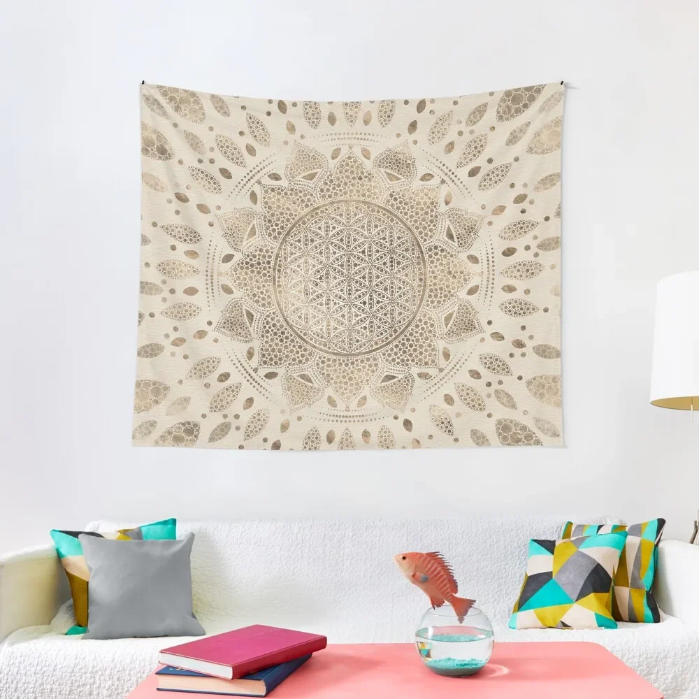 

Flower of Life in Lotus Dot Art pastel golds and canvas Tapestry Outdoor Decor Nordic Home Decor Tapestry