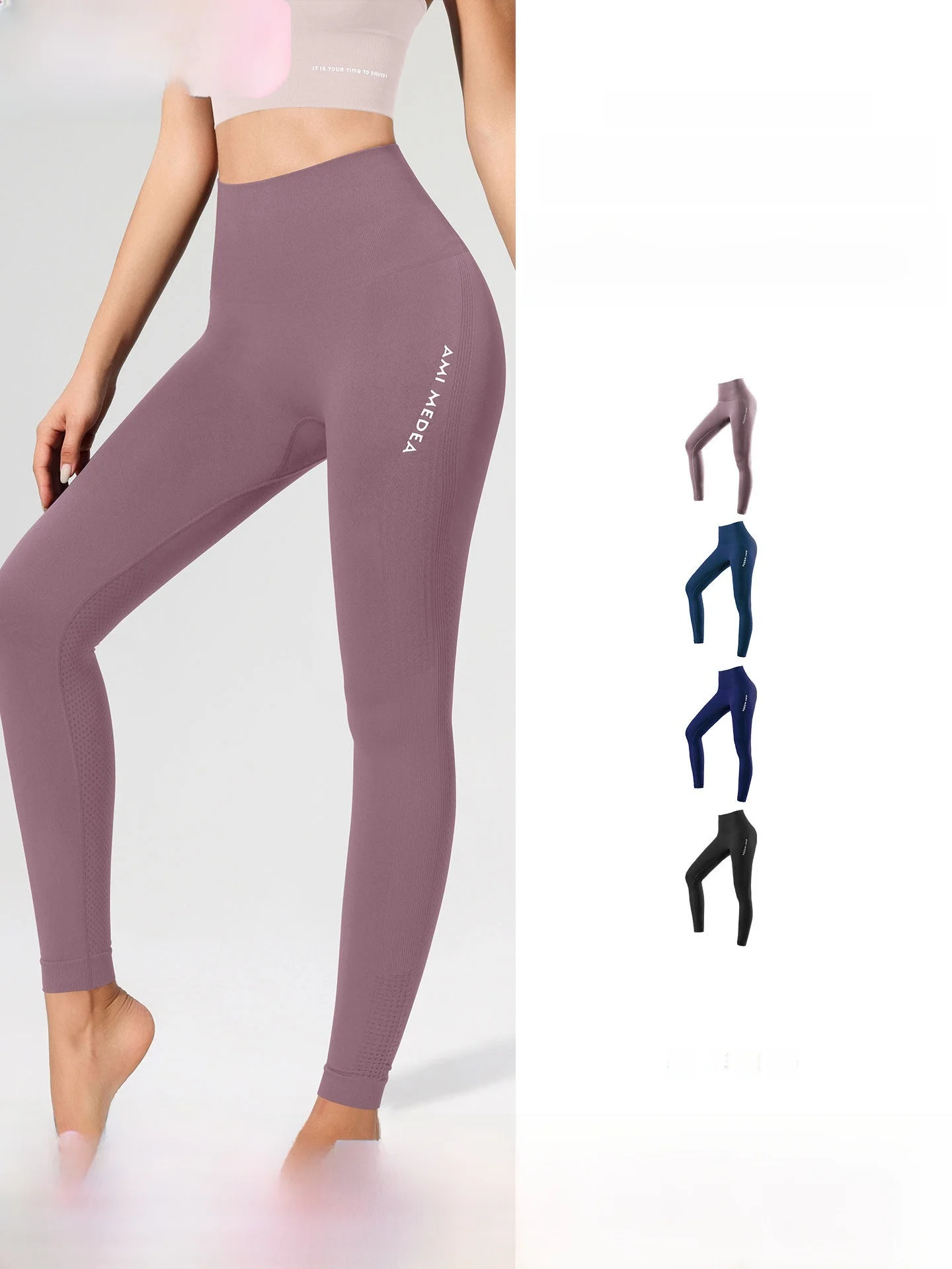 High Waist Fitness Pants Women's High Elastic Abdomen Tightening Running Training Sports Pants Seamless Naked Feeling Peach Y...