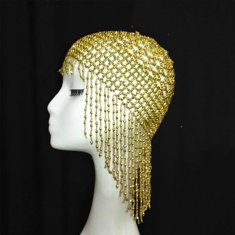Modern show  Singer Dance Rhinestone Chain Wig Headdress Headgear Tassel Flashing Diamond Rave wigs