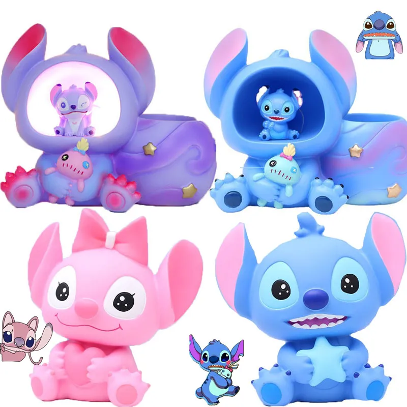 

Stitch Pen Light Ornaments Desktop Storage Student Child Stationery Desk Lamp Cartoon Piggy Bank Kawaii Boy Study Supplies Gift