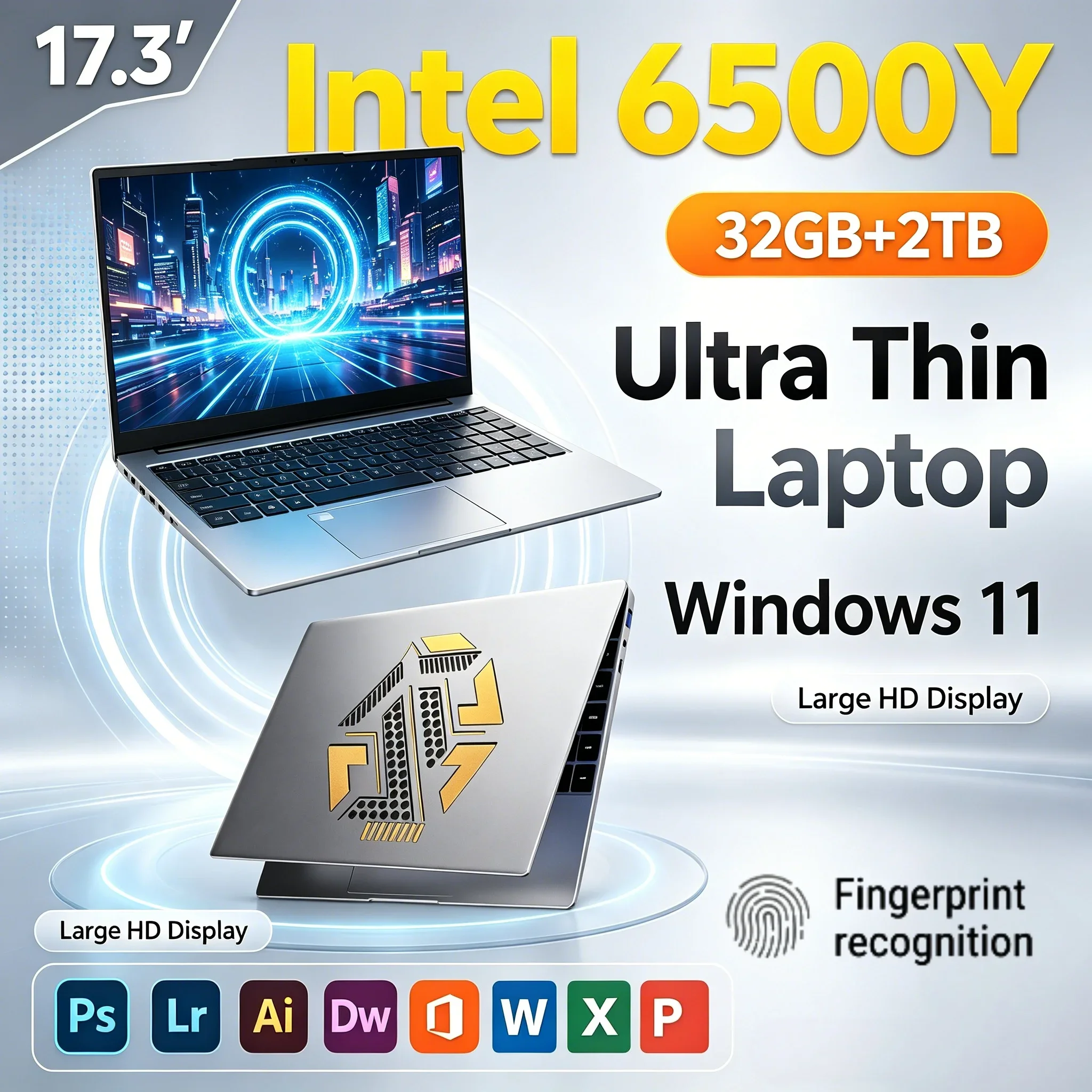 Intel 6500Y Portable Notebook 17.3'' Inch HD Display 32GB RAM 1TB/2TB SSD Windows 11 WiFi6 BT5.2 Daily Home Office Laptop PC