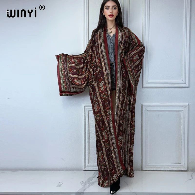 

WINYI кимоно, летняя пляжная одежда с принтом в стиле бохо, кардиган, сексуальный праздничный свободный купальник, вечернее платье, накидка Абая, пляжная одежда для женщин