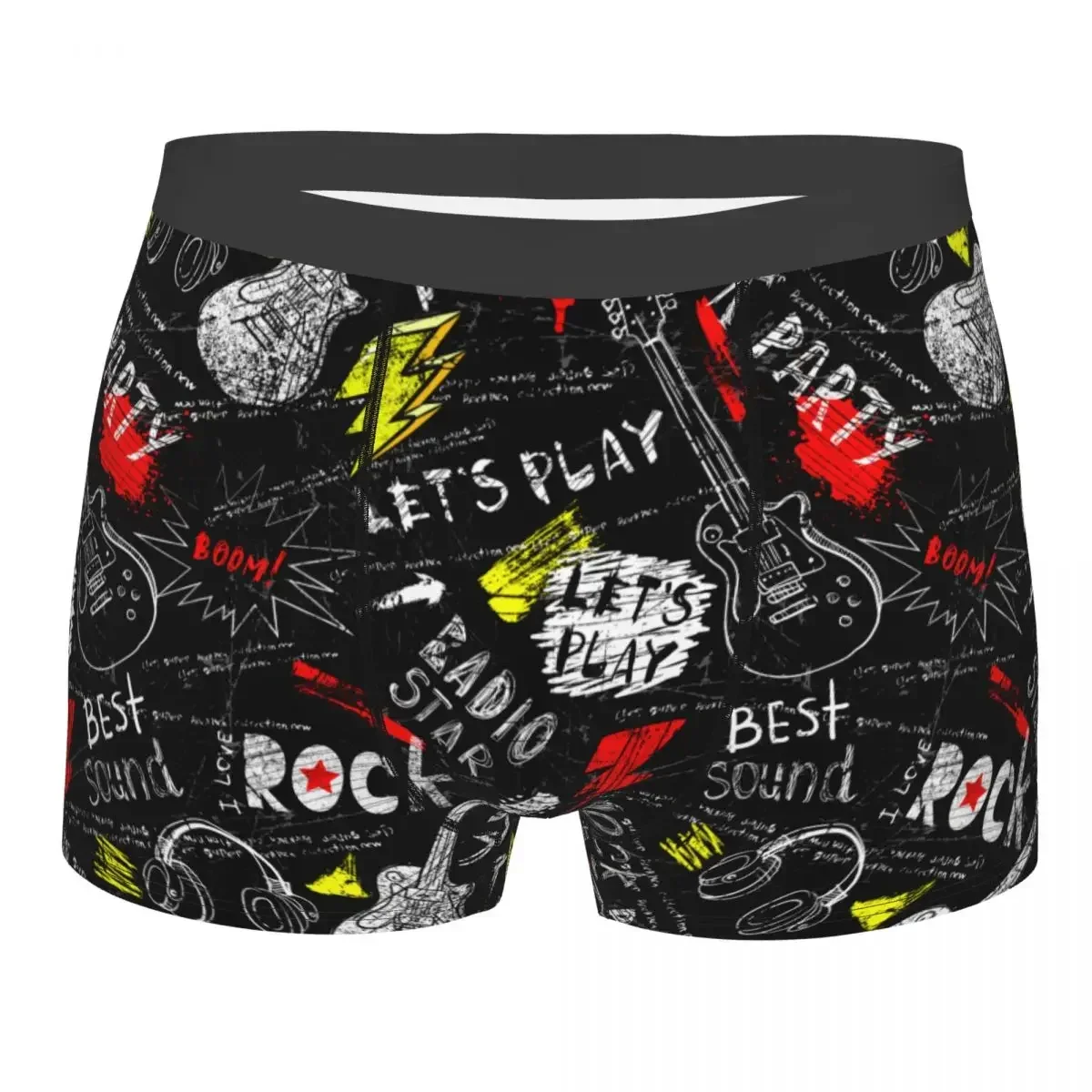 Fashion Boxer Shorts Panties Man Punk Rock Style Guitar Pattern Underwear Polyester Underpants for Male