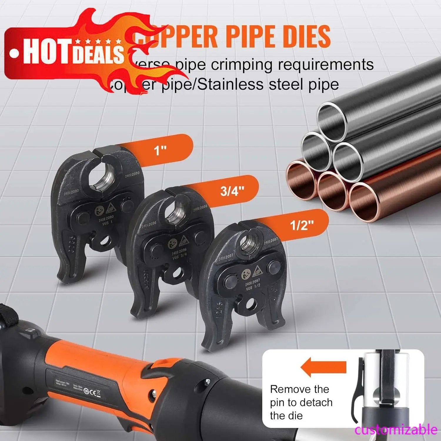 

NEW Mini ProPress Tool, 18V Electric Pipe Crimping Tool for 1/2", 3/4", 1" Copper Pipes, Press Tool Kit with 3 Pro Press Jaws