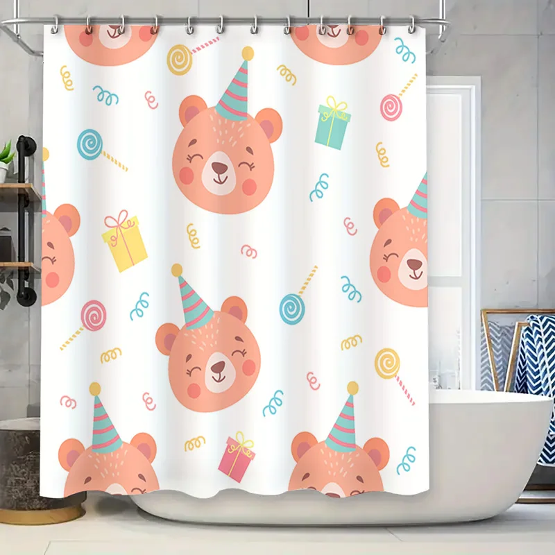 

Вечерние занавески для душа с плюшевым мишкой, милые украшения на день рождения для детской ванной комнаты