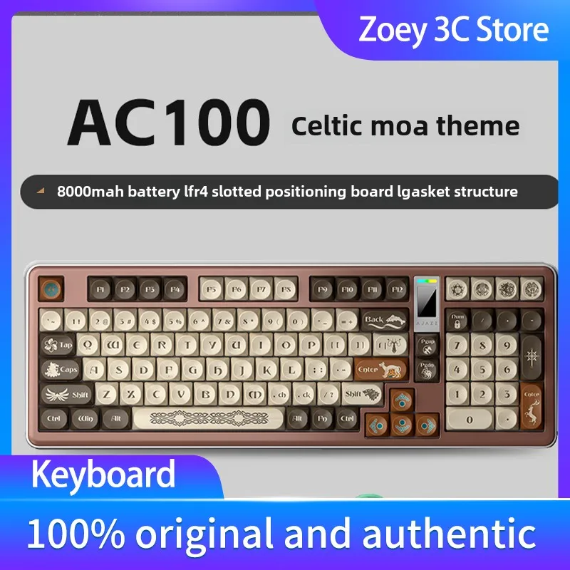 AC100 Keyboard Aluminium Alloy RGB Hot Swap Three Mode Wireless Gaming Keyboard 98% Layout 100 Keys LED Screen Pc Gamer Gifts