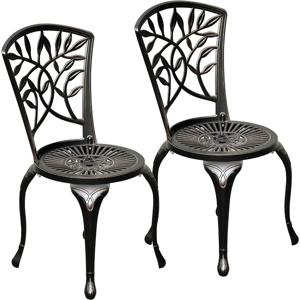 Outdoor Cast Aluminum Outdoor Chairs Set of 2, All-Weather Patio Dining Chair with Adjustable Feet for Balcony, Backyard