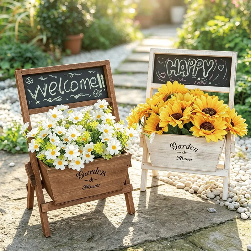HYS Fresh Coffee Shop Flower Ware Natural Window Arrangement Street Balcony Blackboard Ornament Solid Wood Decoration Table