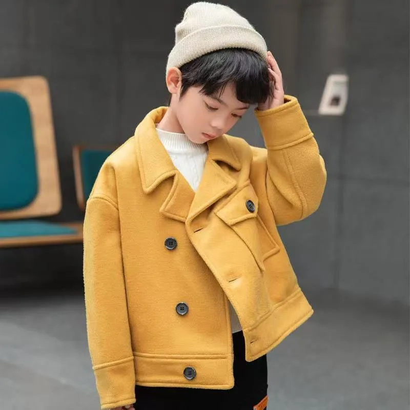 

Винтажное шерстяное пальто в стиле ретро для больших и высоких мальчиков, короткое теплое зимнее пальто большого размера в британском стиле, размер 120