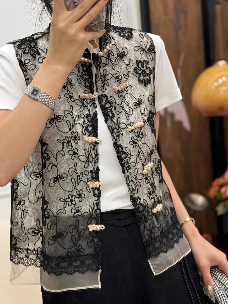 

Модный повседневный топ с вышивкой и жемчужными пуговицами, художественный стильный жакет прямого кроя для работы и отдыха, весенний сезон