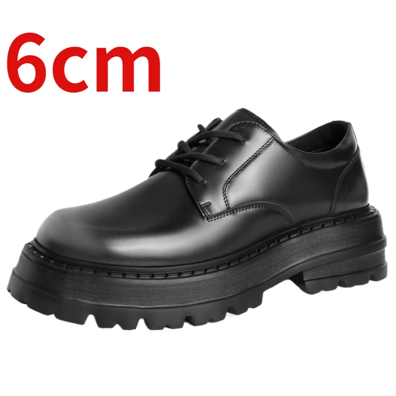 Derby Shoes for Men Wedding Genuine Leather Thick Sole Business Office Cowhide Height Increasing Shoe Men's Formal Leather Shoes