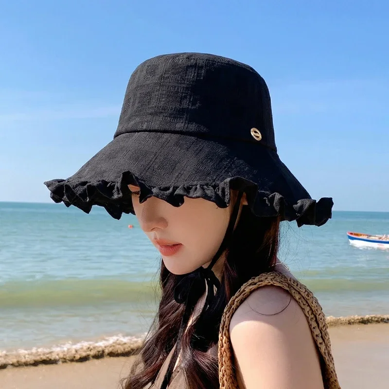 Spring and Summer Outdoor Sun Hat, Women's Countryside Style Sun Hat, Lace Big Brim Fisherman Hat