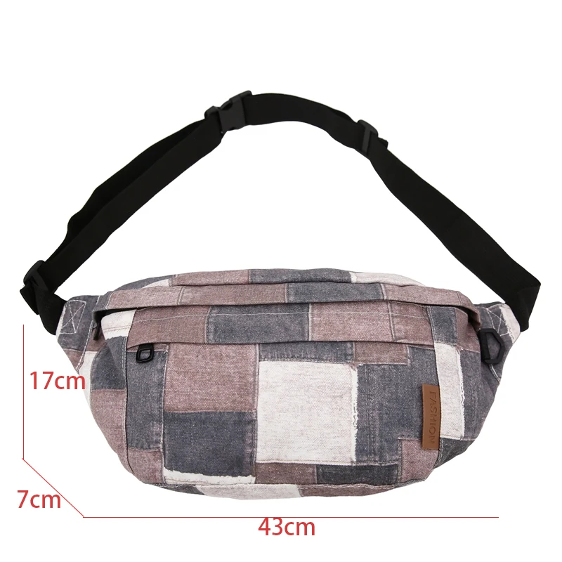 Large Capacity Waist Bag Canvas Fanny Pack For Women Big Plaid Denim Multi-Functional Crossbody Chest Bag Banana Waist Packs