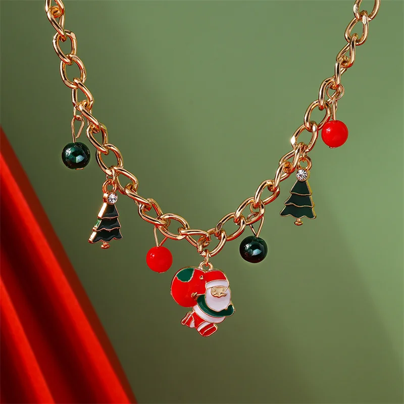 Aihua neue Mode Weihnachten Halskette für Frauen Mädchen Santa Claus Hirsch Glocke Weihnachten Stern Baum Anhänger Halskette Neujahr Geschenke – Detail 2