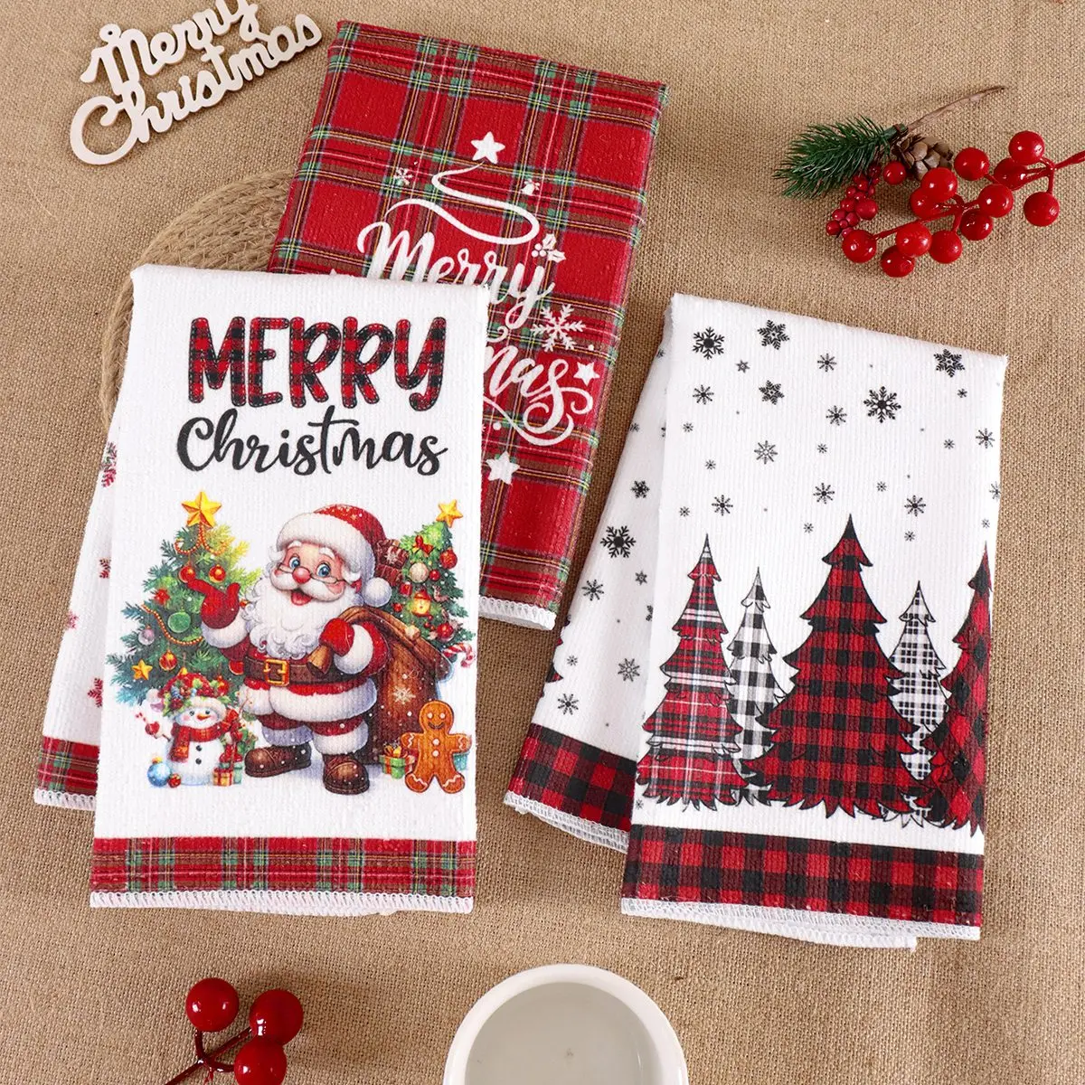 2 stücke Weihnachten Küche Handtücher Frohe Weihnachten Dekoration 2025 Weihnachten Santa Claus Gericht Handtuch Navidad Natal Geschenke Neue Jahr 2026 – Detail 2