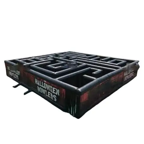 Halloween Outdoor Black Giant Inflatable Obstacle Course Haunted House Maze Haunted Maze Entertainment Park Fun City Explore