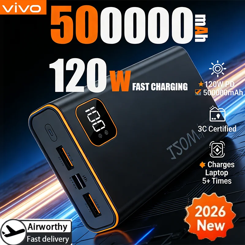 VIVO 500000mAh Portable Power Bank 120w Super Fast Charge Power Bank Large Capacity Digital Display Battery For iPhone Samsung