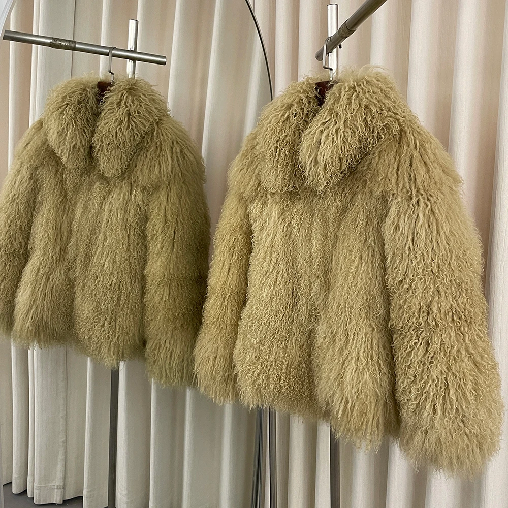 الواقع معطف الفرو المرأة ريال منغوليا الأغنام الفراء سترة الخريف الشتاء الإناث مصمم الأزياء سميكة الدافئة الفراء ملابس خارجية سيدة