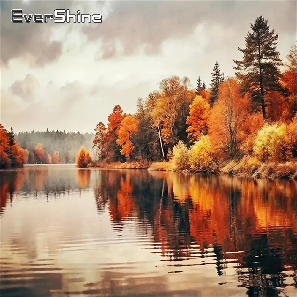 Evershine 5D DIY Diamant Stickerei Fluss Landschaft Voll Platz Runde Diamant Malerei Baum Herbst Handarbeiten Mosaik Handwerk
