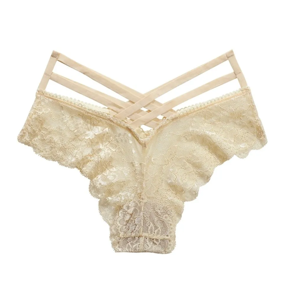 Fashion Low-Rise Women Lace Floral Thong Underwear Transparent Lace Solid Briefs Lingerie Cross Strap T-back Panties Female