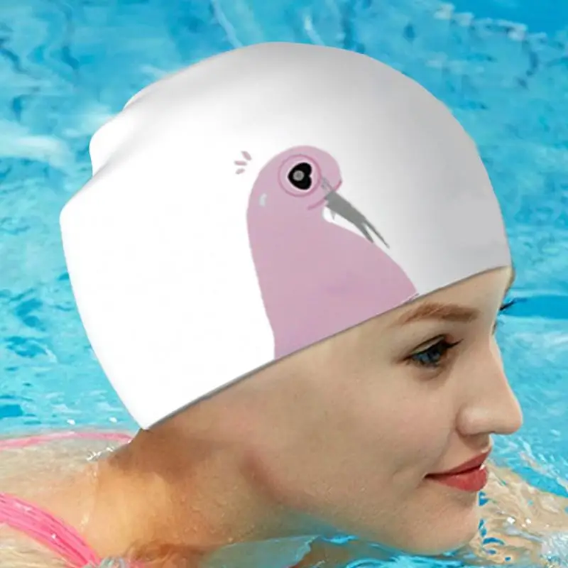 Swim Caps For Long Hair Sea Lions Pattern Silicone Waterproof Swimming Hat Silicone Comfortable Swimming Hat Non-slip Leak-Free