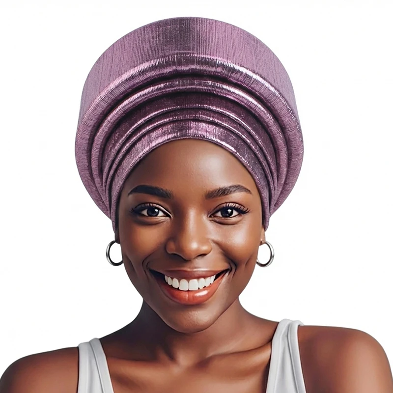 New African Headtie Turban  African headwrap multi-layer sponge headscarf hat Shiny pleated headscarf Fashion Headgear