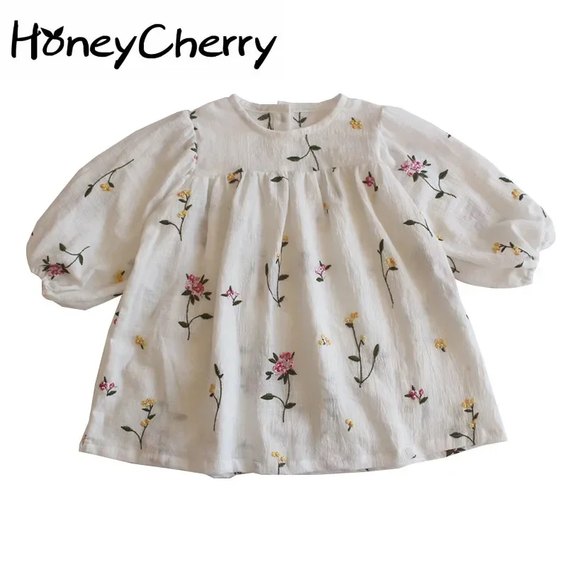 HoneyCherry New Puff Sleeve Embroidered Dress Girl Baby Fashion Princess Clothes Dress Baby Girl Clothes