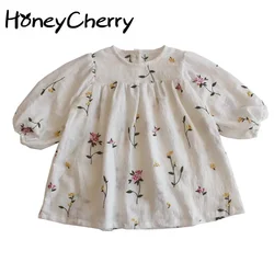 HoneyCherry New Puff Sleeve Embroidered Dress Girl Baby Fashion Princess Clothes Dress Baby Girl Clothes