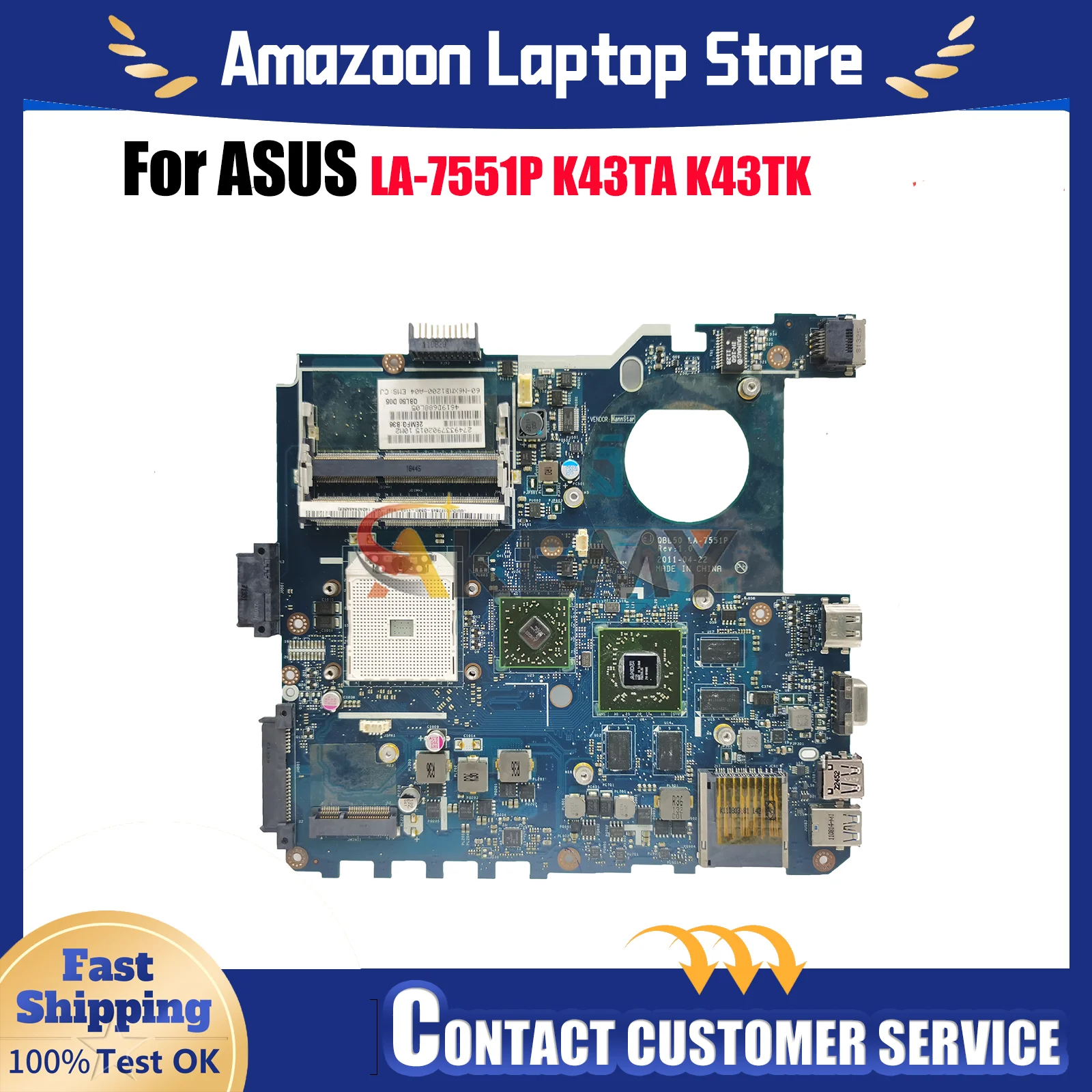 

LA-7551P Материнская плата для ноутбука ASUS K43T K43TK K43TA Материнская плата для ноутбука в наличии 100% тестирование ОК быстрая доставка Высочайшее качество