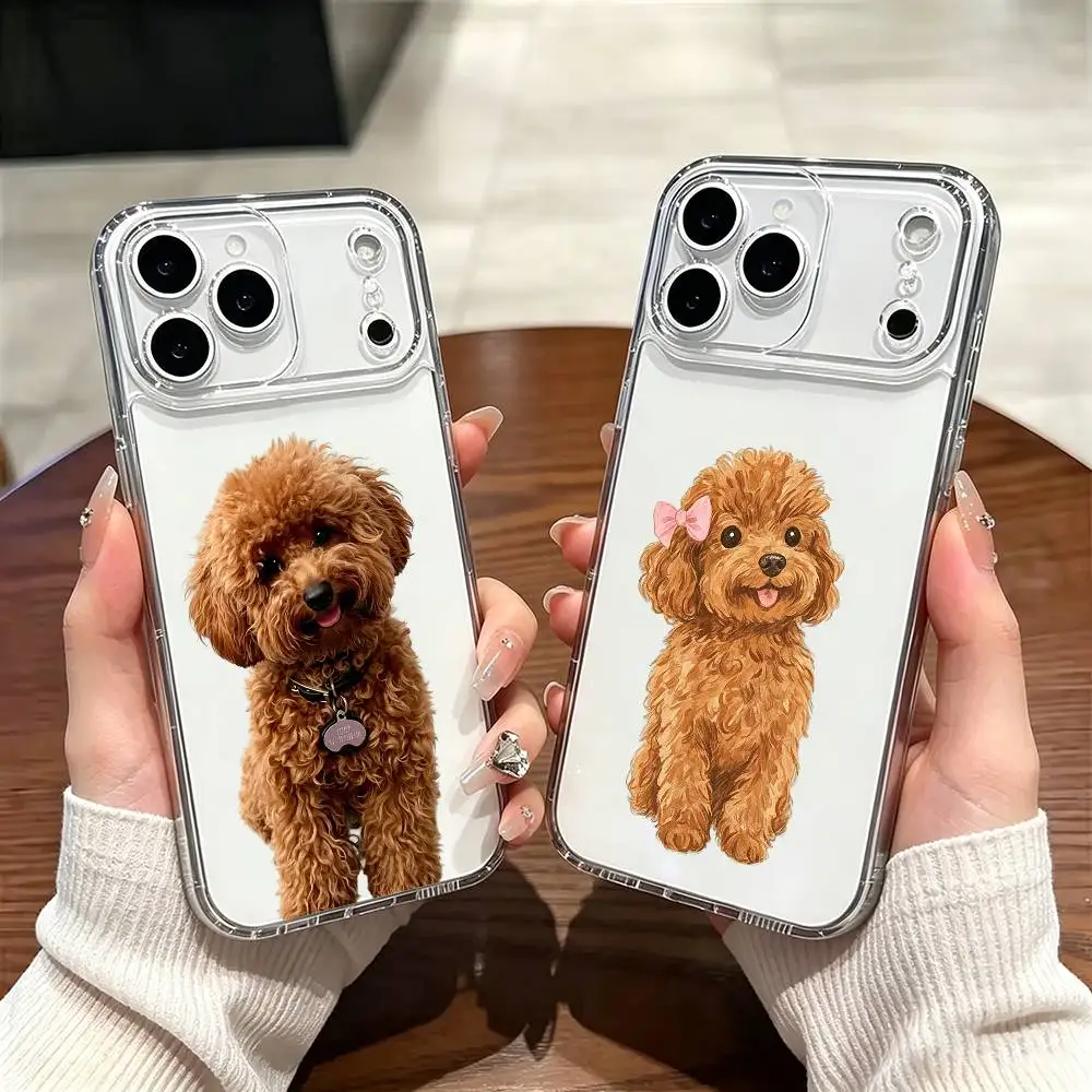 Coque de téléphone populaire et mignonne pour iPhone 17 16 15 14 13 12 11 Mini Pro Max Plus, motif chien caniche, transparente