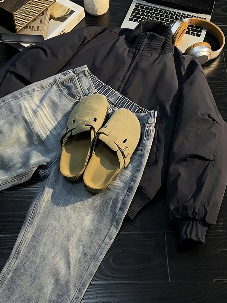 

Утепленная мужская куртка-бомбер Thiened Qing Blue с воротником-стойкой, хлопковая, осенне-зимняя, теплая, в уличном стиле, бейсбольная, хлопковая одежда