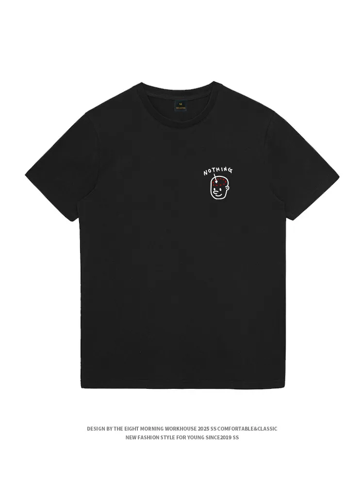 2026 Empty-head Funny Cartoon Print T-shirt Men Pure Cotton Loose Short Sleeves Women Round-neck Half-sleeve Design