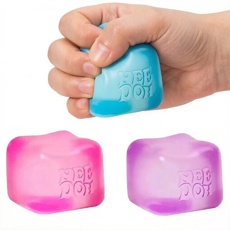 1 multicolor piece frosty Gummy Ice Block Squishy Fidget Toy, Chewy Maltose Filled Transparent Cube Squeezer, Squish Down Slow R