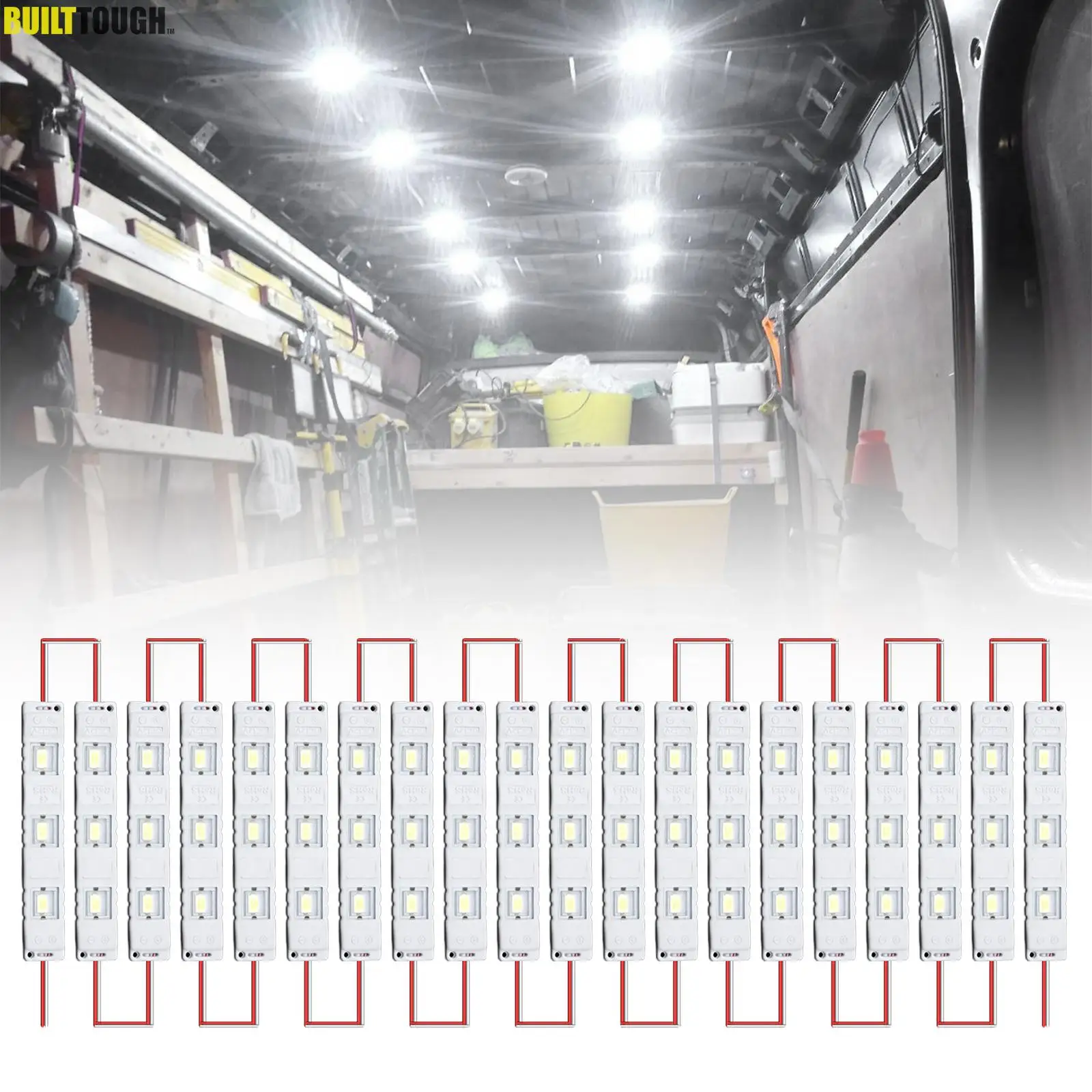 12V 60 LEDs Interior Van Light Kits LED Ceiling Light for Van RV Motorhome Boats Caravans Trailers LWB Workshop 20 Modules White