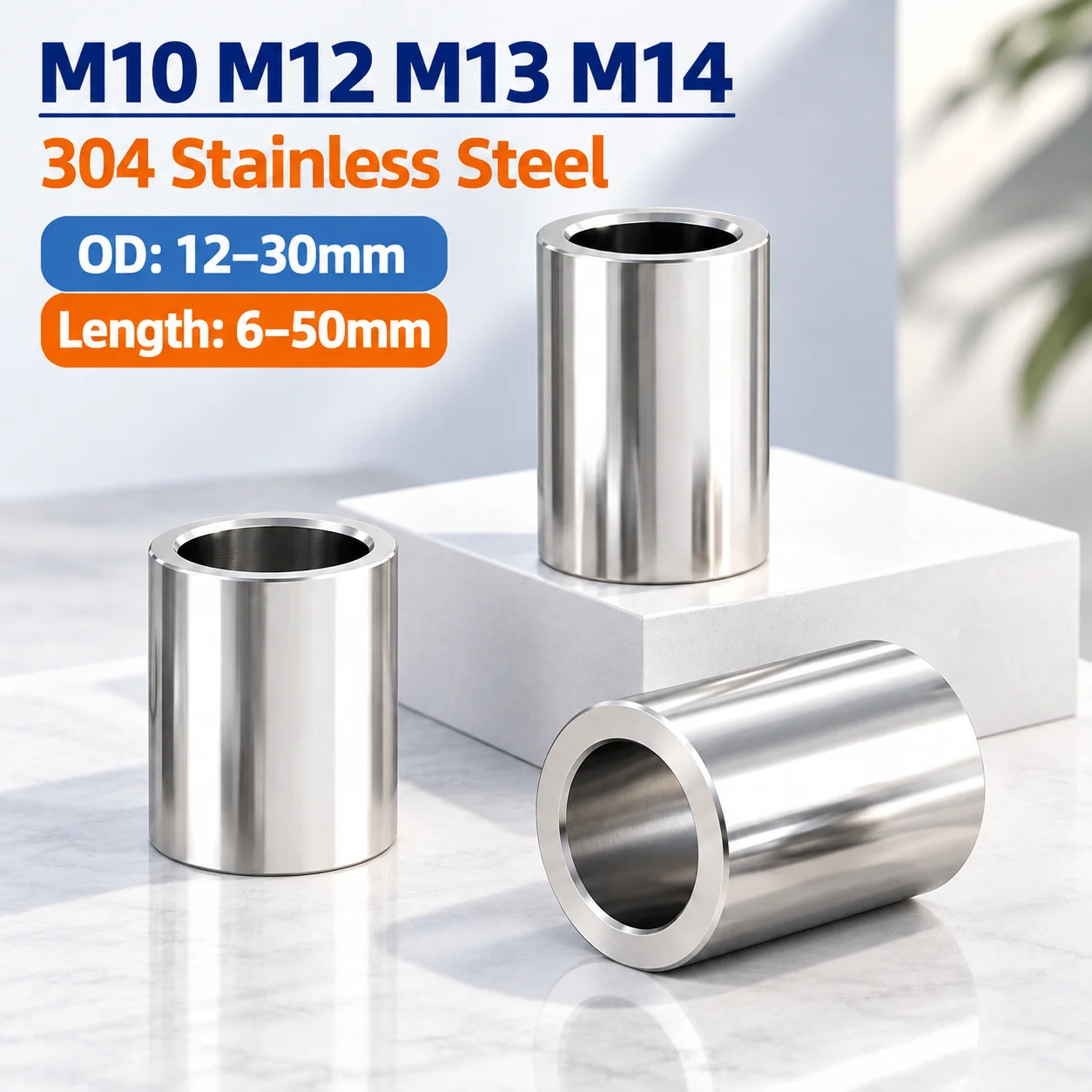 M10 M12 M13 M14 304 Stainless Steel Bushing Washer Gasket Unthreaded Round Hollow Standoff Spacer Sleeve OD 12-30mm Belt Wholesa