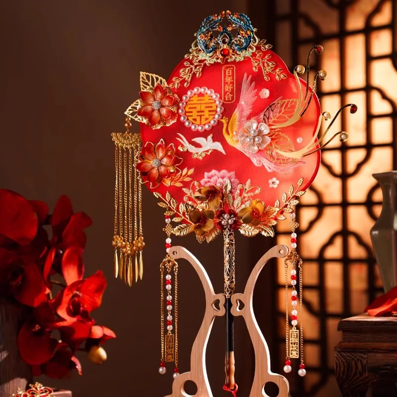 Chinese Wedding Hand Fan DIY Kit - Double-Sided Embroidery, Bride's Phoenix & Peony Design - Vintage Oriental Craft for Ceremony