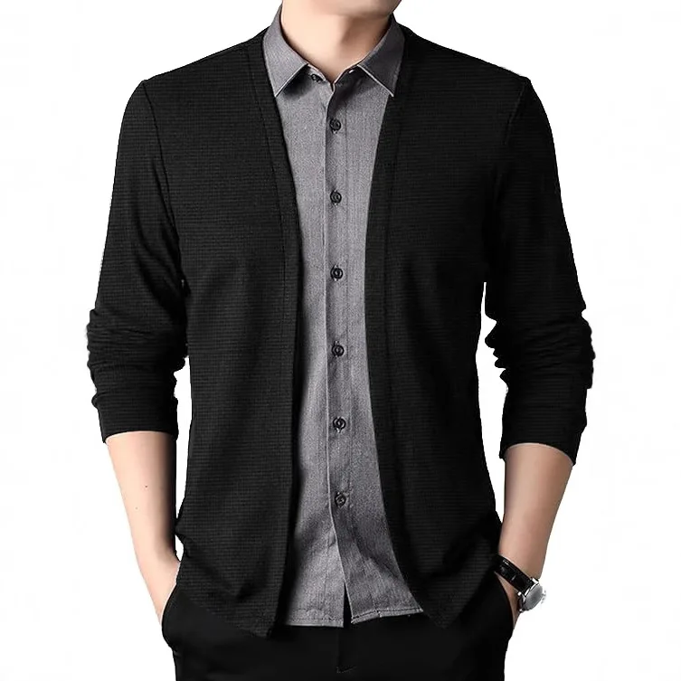 

Men Shirt Cardigan Single Breasted T Shirts Spliced Casual Shirts Long Sleeve Turn Down Collar Button Loose Fit Spring 2025 New