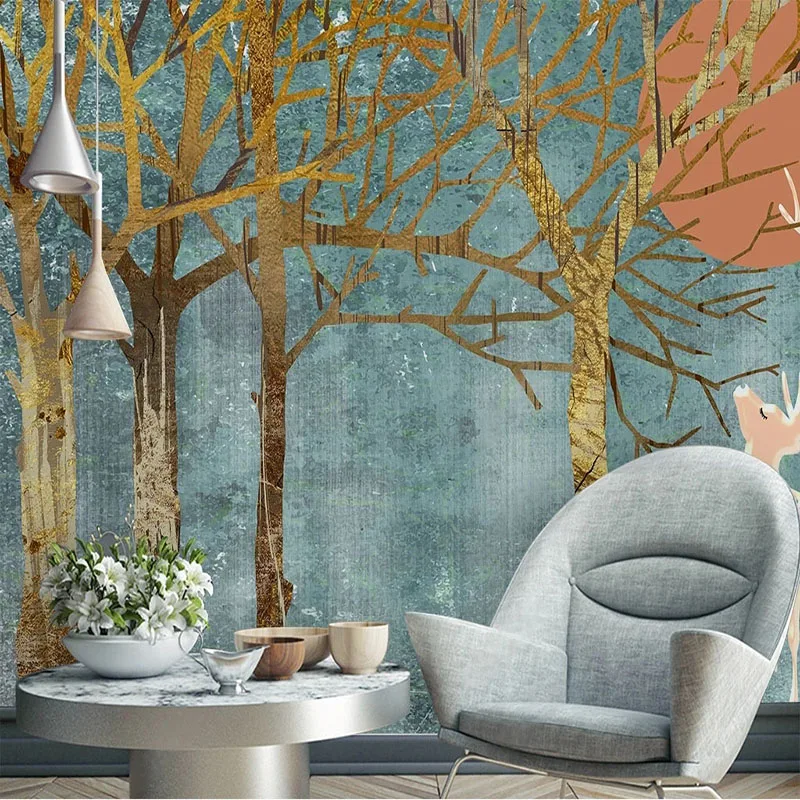 

Фотообои на заказ: Современный абстрактный пейзаж с лесом и лосями, роскошный декор для гостиной, фон для телевизора, настенное украшение (Papel De Parede)