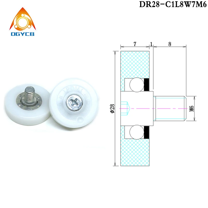 10pcs 28mm Diameter M6 Stem POM Cash Drawer Rollers DR28 DRL28 M6x28x7 Plastic Pulley With M6 Screw Mini Nylon Wheel