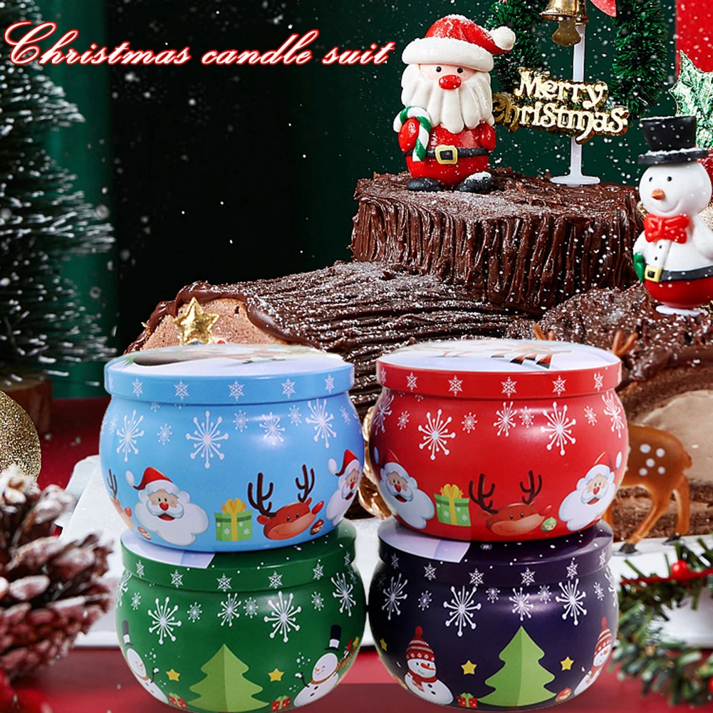 

4/8pcs Aromatherapys Candles Set With Iron Jars 2.2 Oz Christmas Decoration 2023 Nordic Style Great Gift