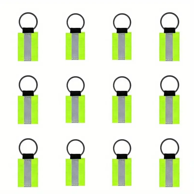 12pcs High Visibility Reflective Zipper Pulls | Fluorescent Green/Mixed Color Keychain Tags for Backpacks, First Aid Kits