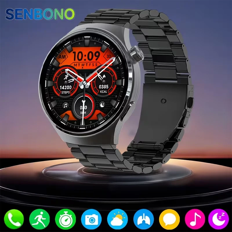 

Мужские умные часы SENBONO с Bluetooth-вызовами, мониторингом сердечного ритма и уровня кислорода в крови, множеством спортивных режимов, голосовым помощником, смарт-часы для мужчин