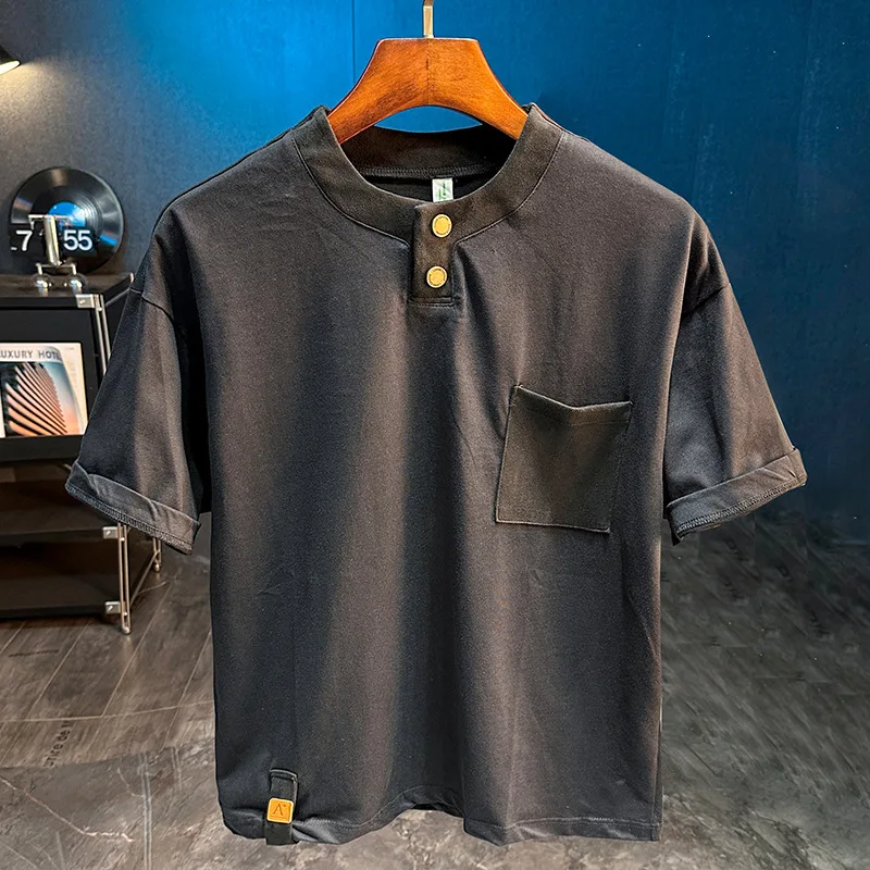 

Solid color simple short sleeved T-shirt for men's summer 2025 new fashion outfit, loose short sleeved top
